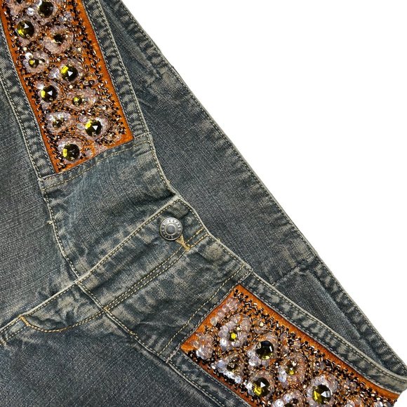 EXPRESS bedazzled / beaded low waist flare jean - Picture 4 of 6